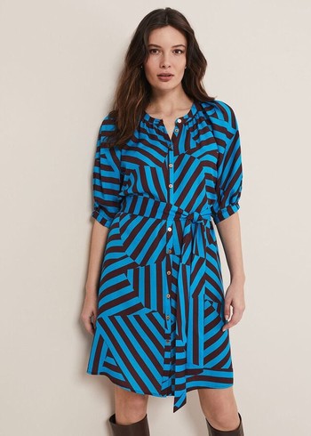 Phase Eight Rosella Striped Dress Blue/Chocolate Canada | BODNHU-576